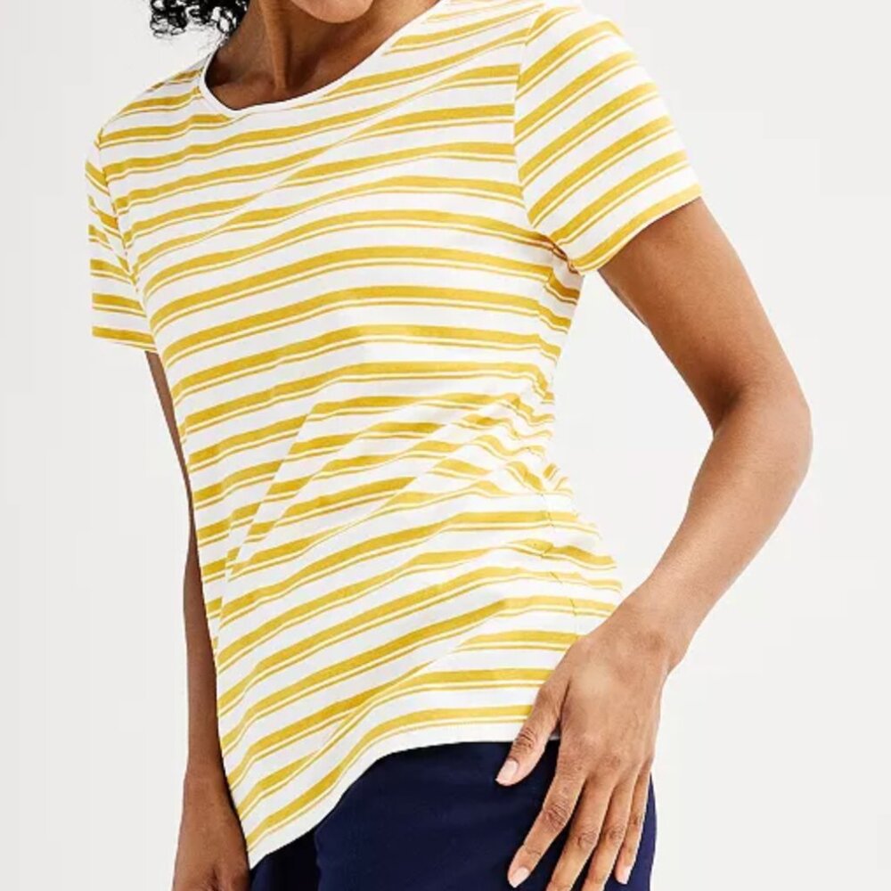 Women's Croft & Barrow® Essential Crewneck Tee Yellow Dual Stripe